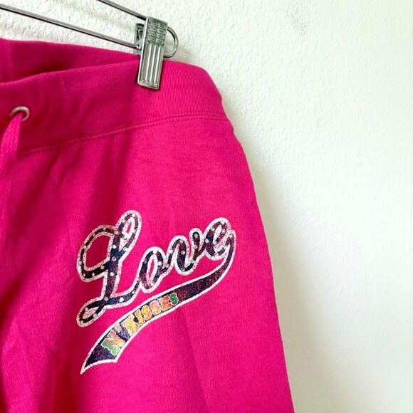 Love N Kisses y2k 2000s Pink Rhinestone Flared Track Pants M - Picture 3 of 5